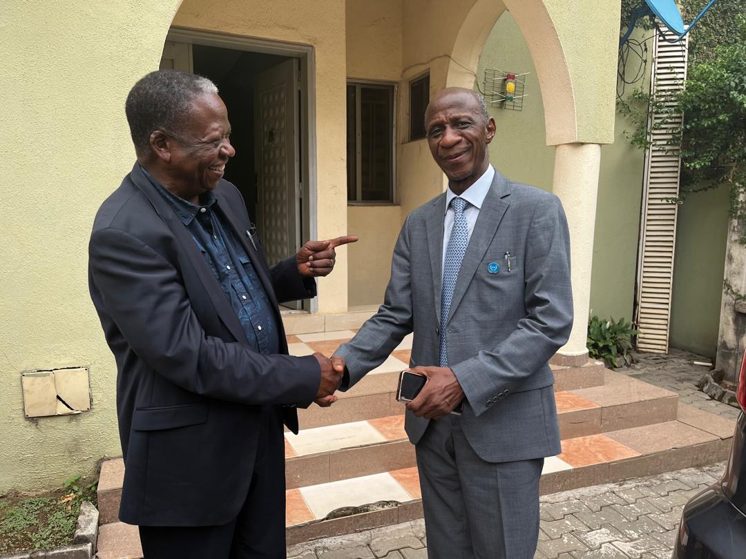 Prof. C. C. Asiabaka on a courtesy call on Prof. E. S. Bogoro, former Executive Secretary. TETFUND in Abuja